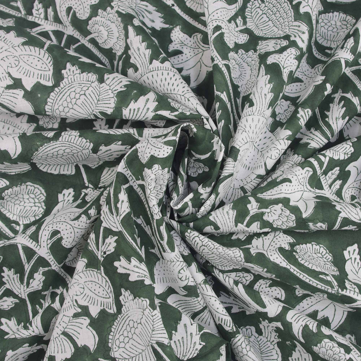 Indian Hand Block 100% Cotton Moss Green Fabric Design 544