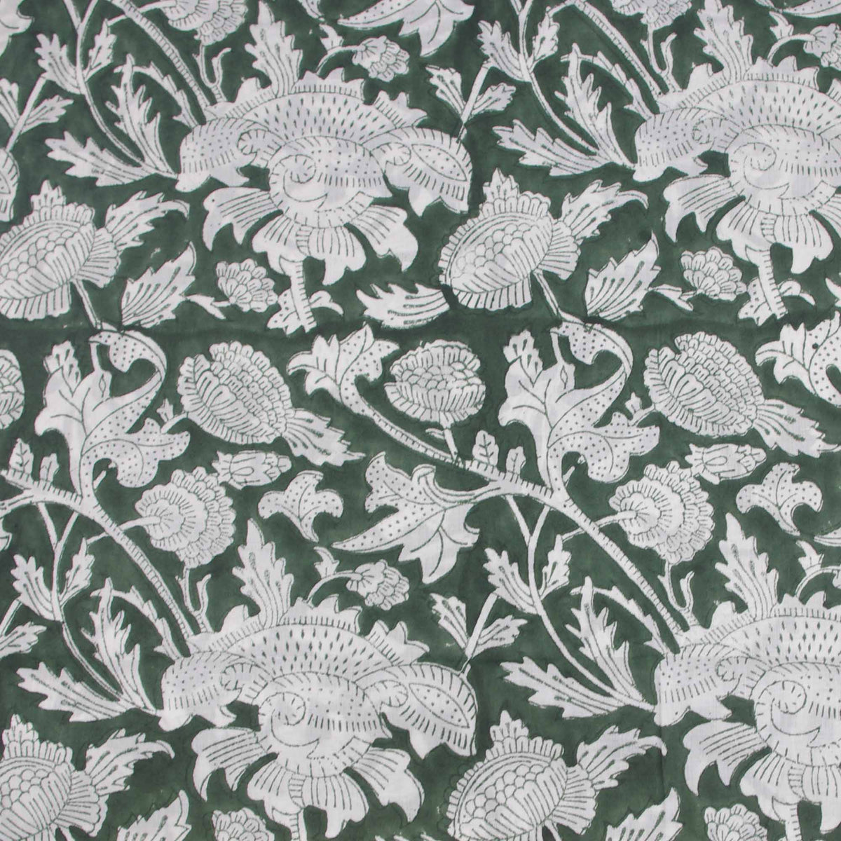 Indian Hand Block 100% Cotton Moss Green Fabric Design 544