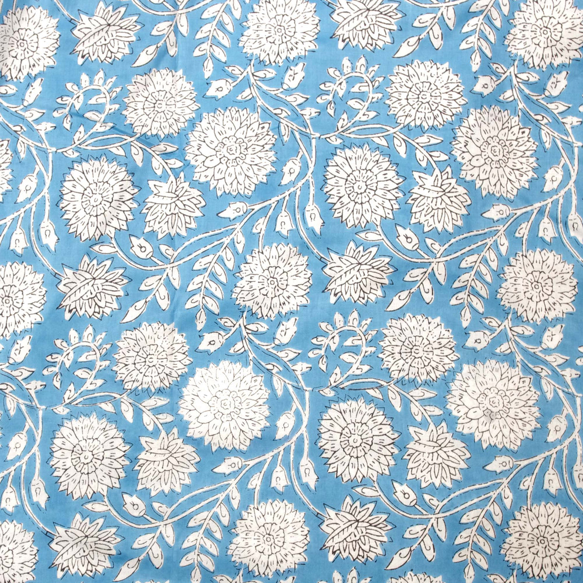 100% Cotton White Floral Print On Sky Blue Women Dress Fabric Design 545