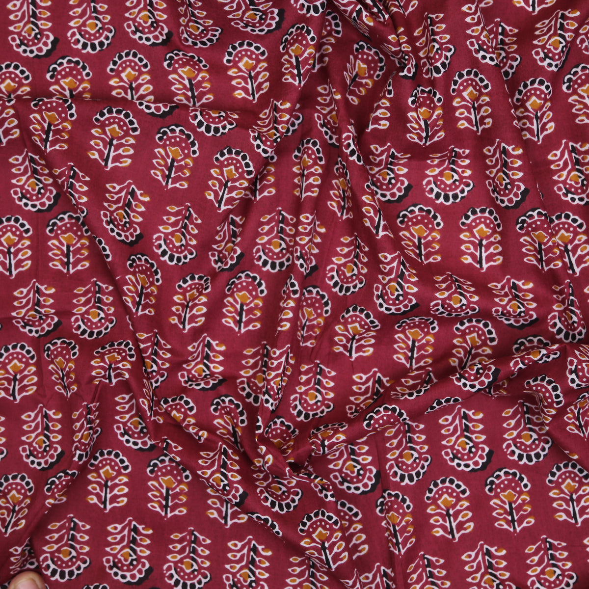 Soft Maroon Motifs Hand Block Print 100% Cotton Women Dress Fabric Design 546