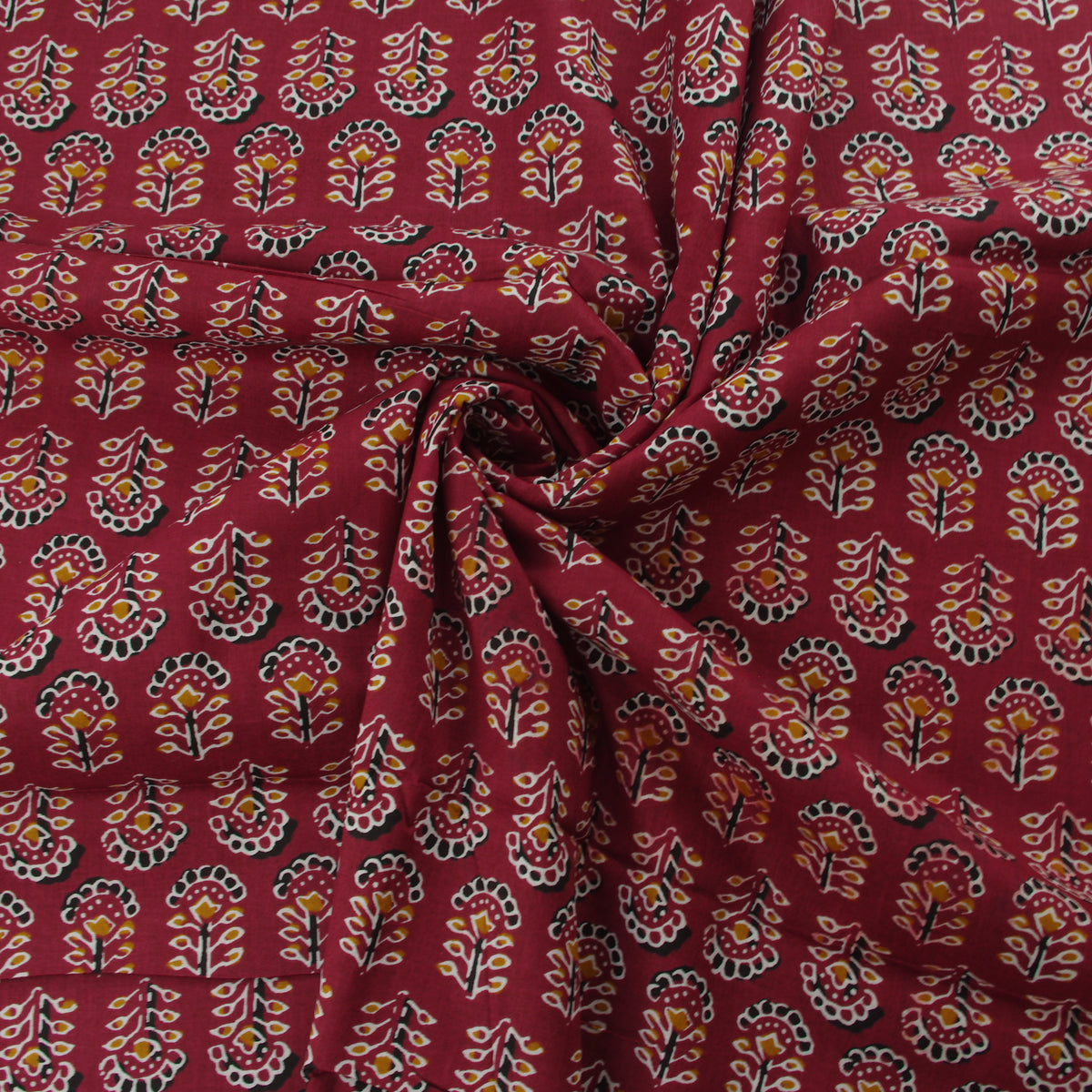 Soft Maroon Motifs Hand Block Print 100% Cotton Women Dress Fabric Design 546