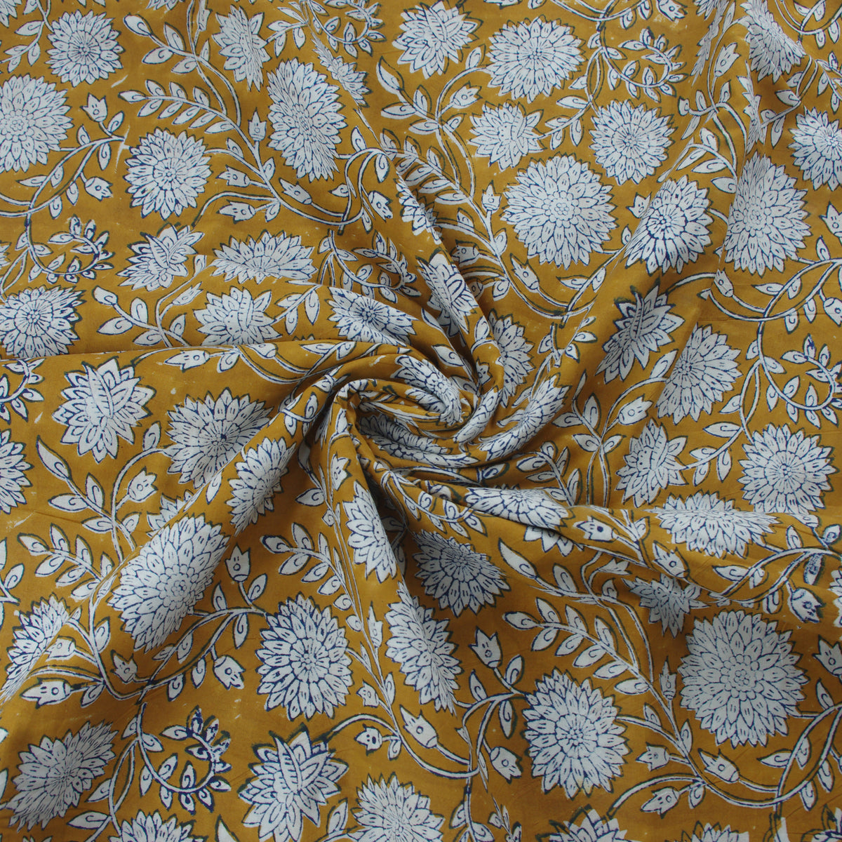 Deep Mustard  Hand Block Print 100% Cotton Women Dress Fabric Design 549