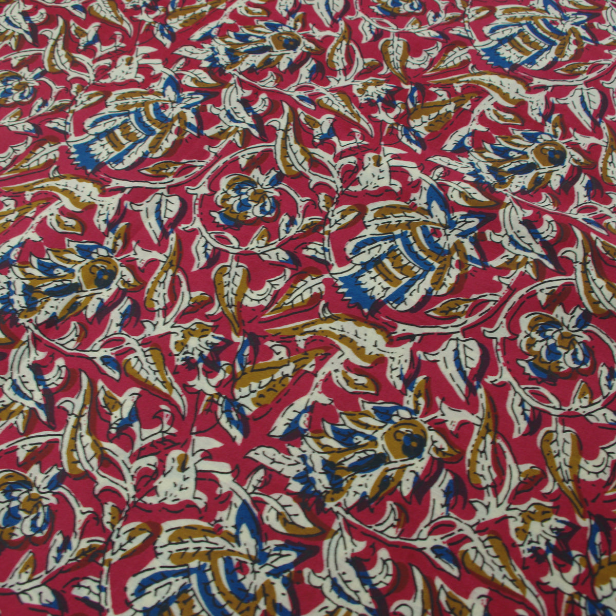 Deep Red Kalamkari Hand Block Print 100% Cotton Women Dress Fabric Design 550