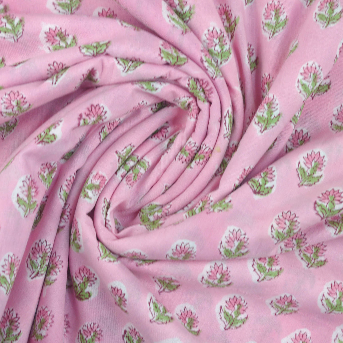 Pink With Green Leaves Hand Block Print 100% Cotton Women Dress Fabric Design 551