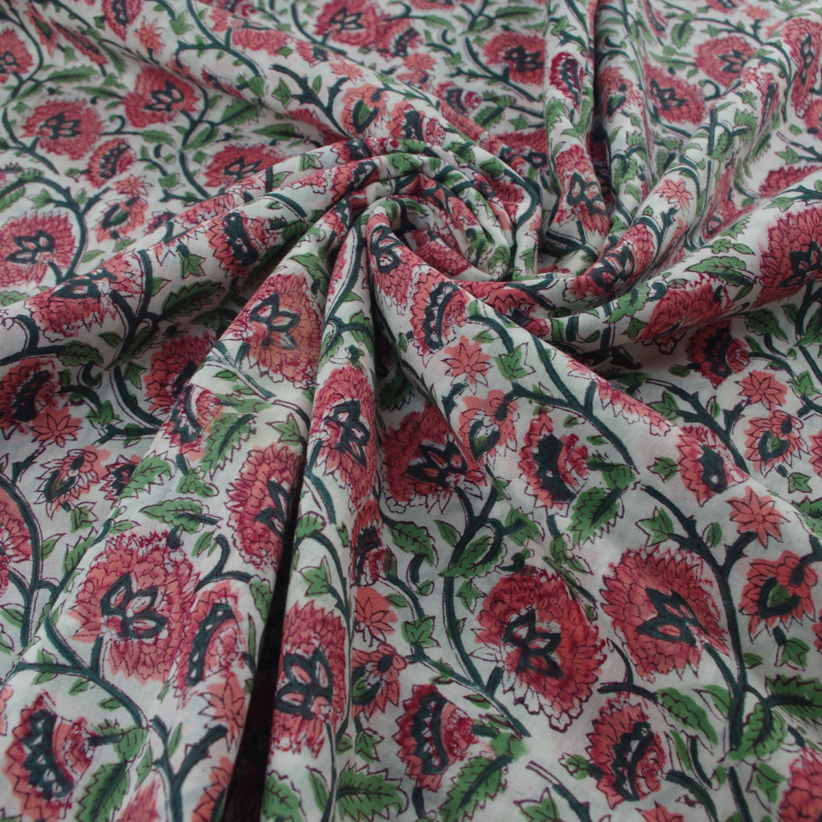 Brilliant Floral Jaal Hand Block Print 100% Cotton Women Dress Fabric Design 552