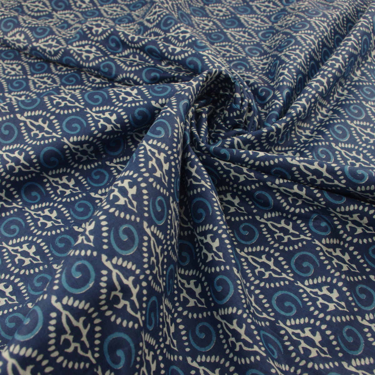 Blue Abstract Hand Block Print 100% Cotton Women Dress Fabric Design 554