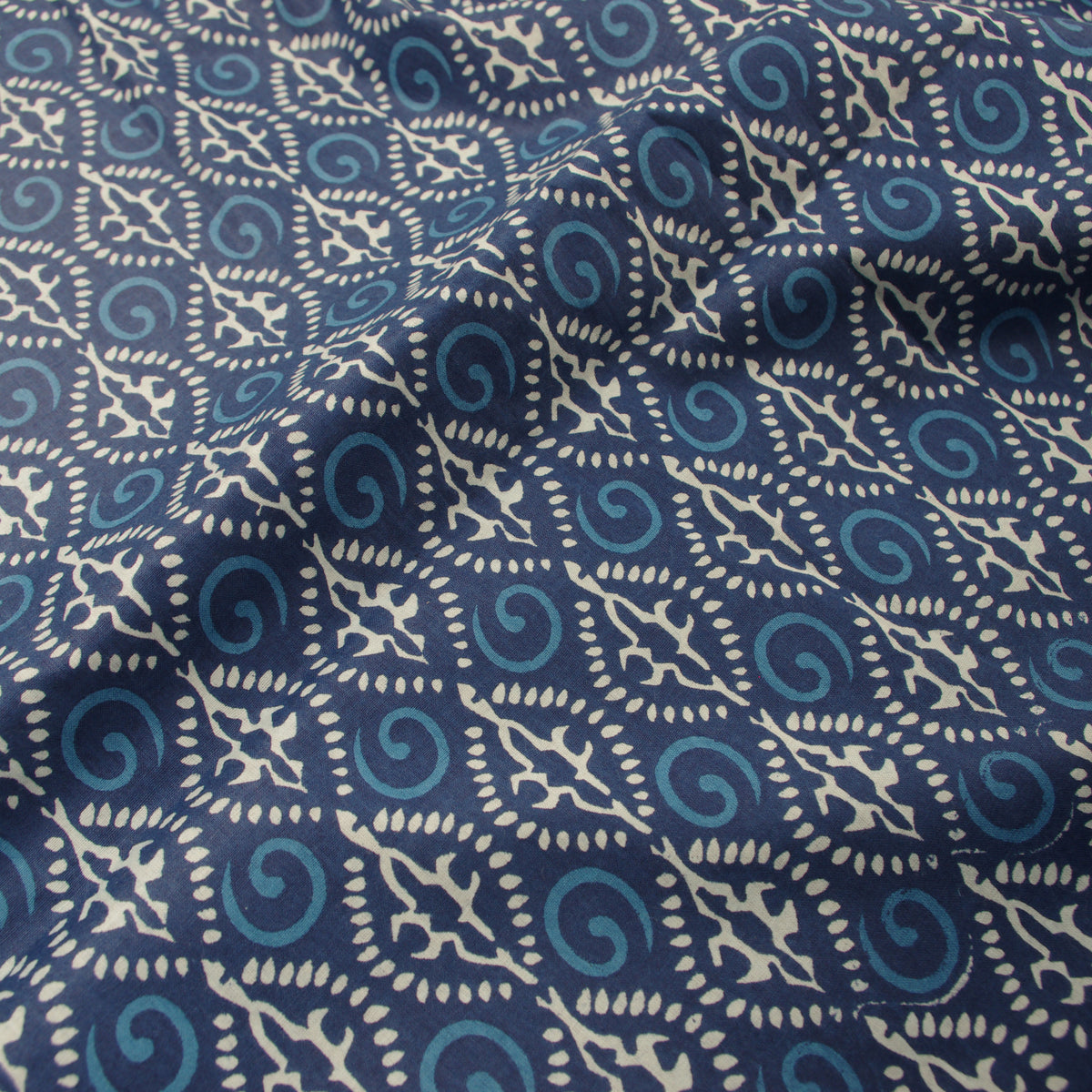 Blue Abstract Hand Block Print 100% Cotton Women Dress Fabric Design 554