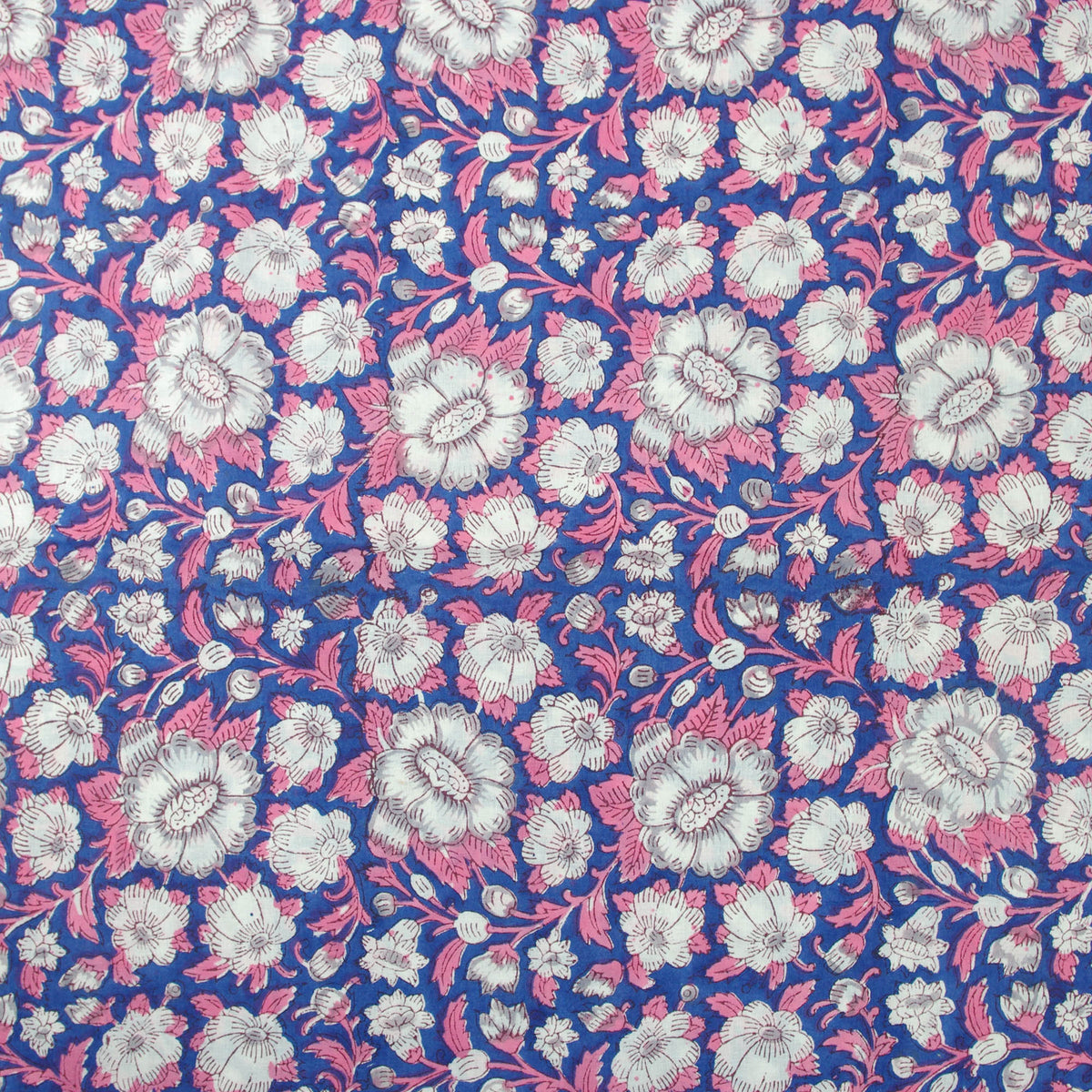 Maya Blue Floral Hand Block Print 100% Cotton Women Dress Fabric Design 564