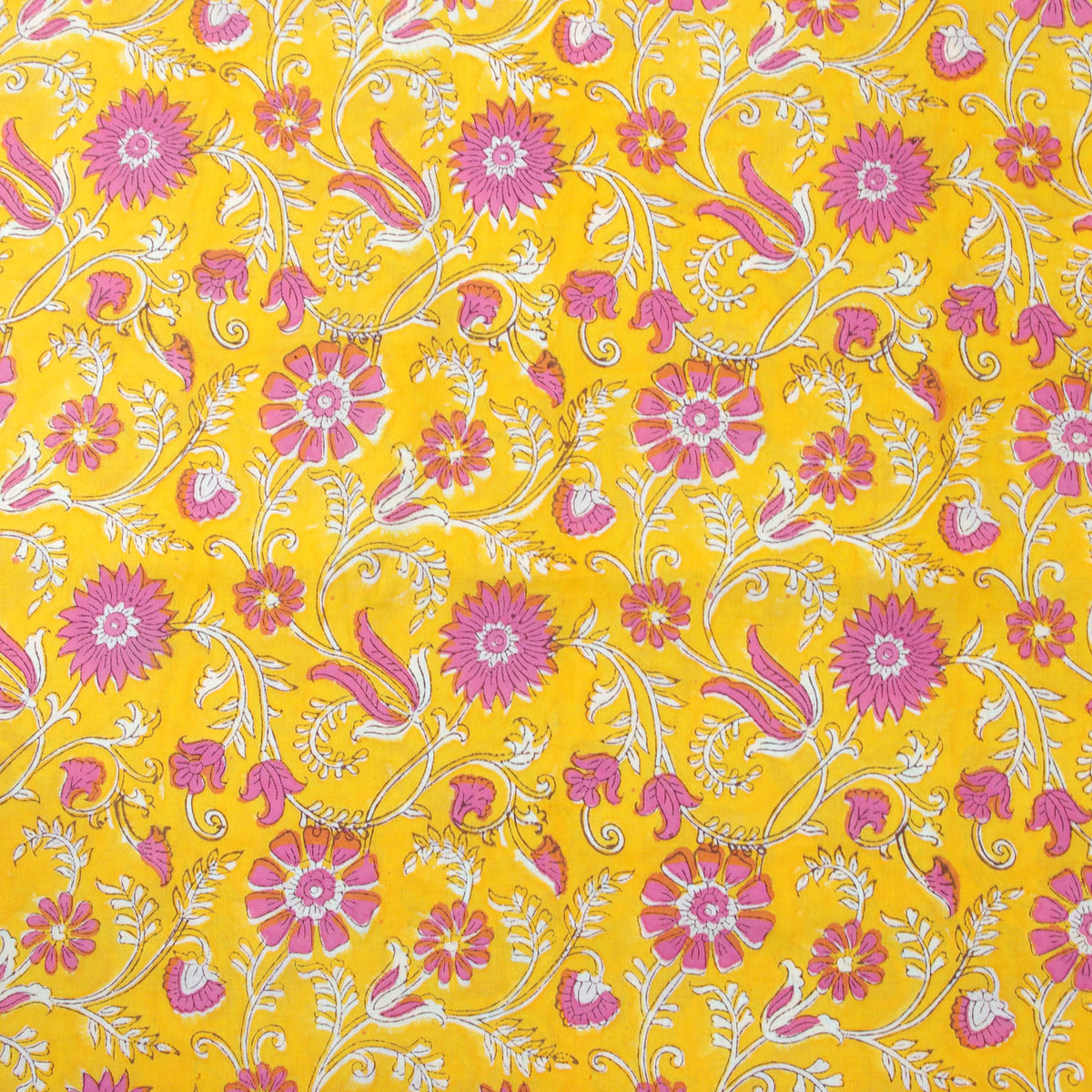 Sunshine Yellow Hand Block Print 100% Cotton Women Dress Fabric Design 565