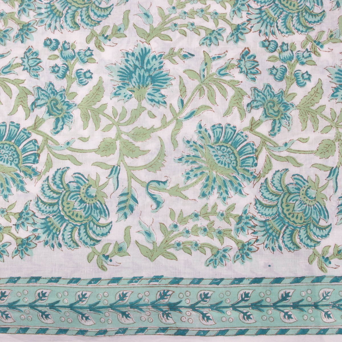 Teal Green Florentine Hand Block Print 100% Cotton Women Dress Fabric Design 567