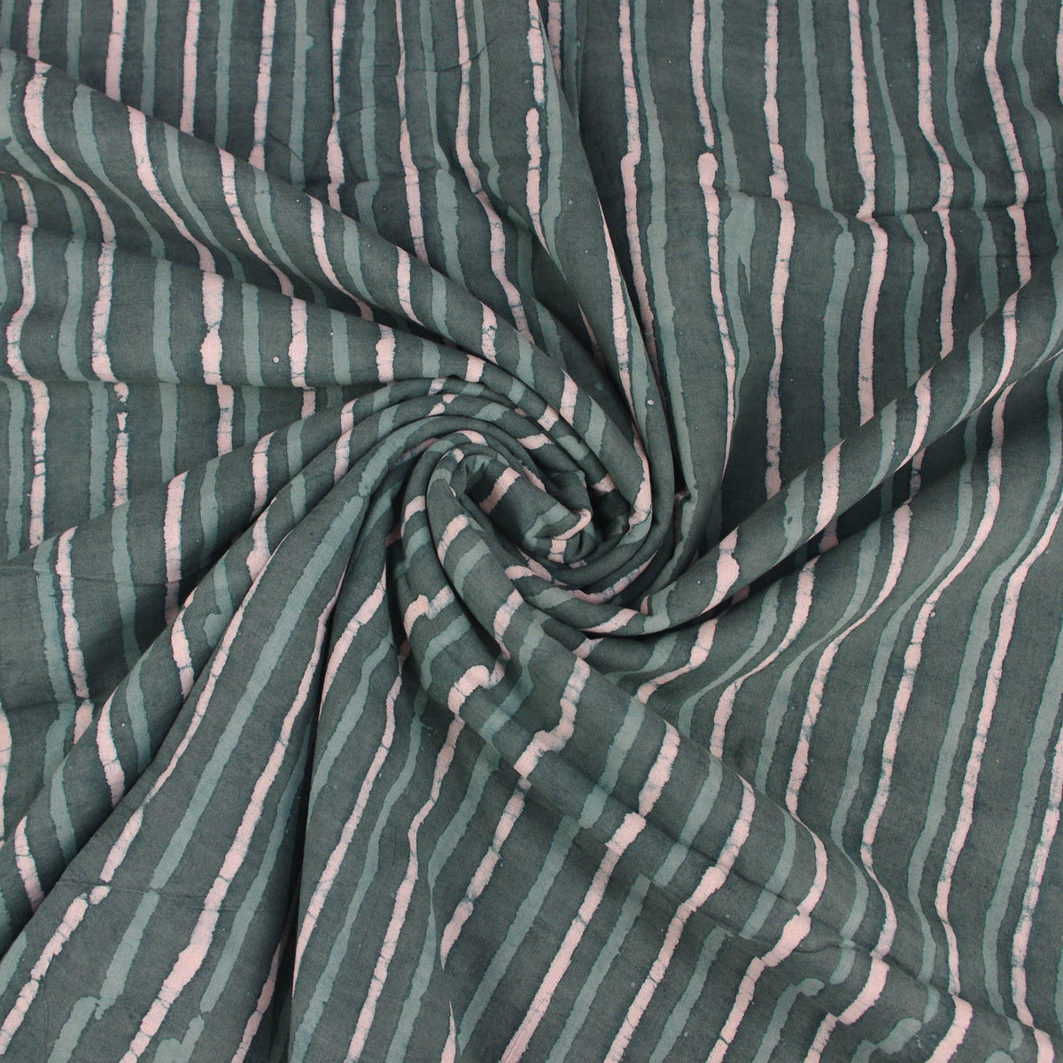 Bagru Block Print Camo Green Striped Women Dress Fabric Design 569