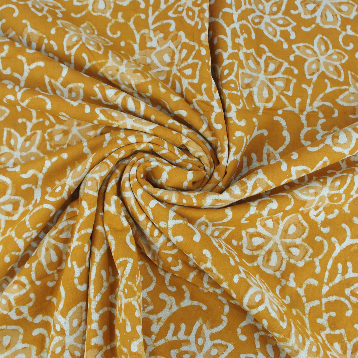 Bagru Block Print Musturd Yellow Floral Women Dress Fabric Design 570