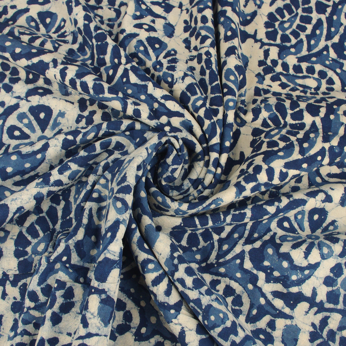 Block Print Fabric - Indigo Floral Paisley - Design 575