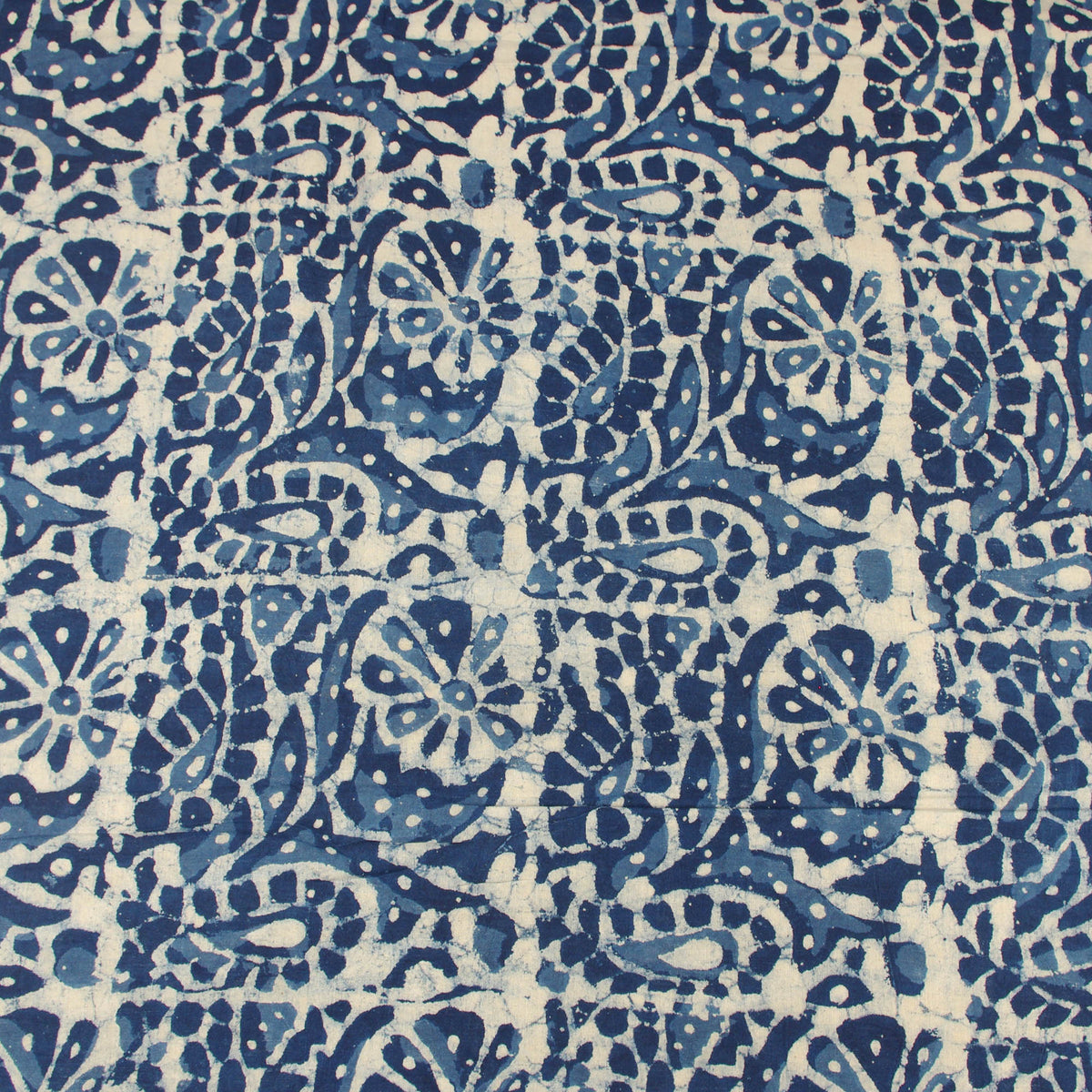 Block Print Fabric - Indigo Floral Paisley - Design 575