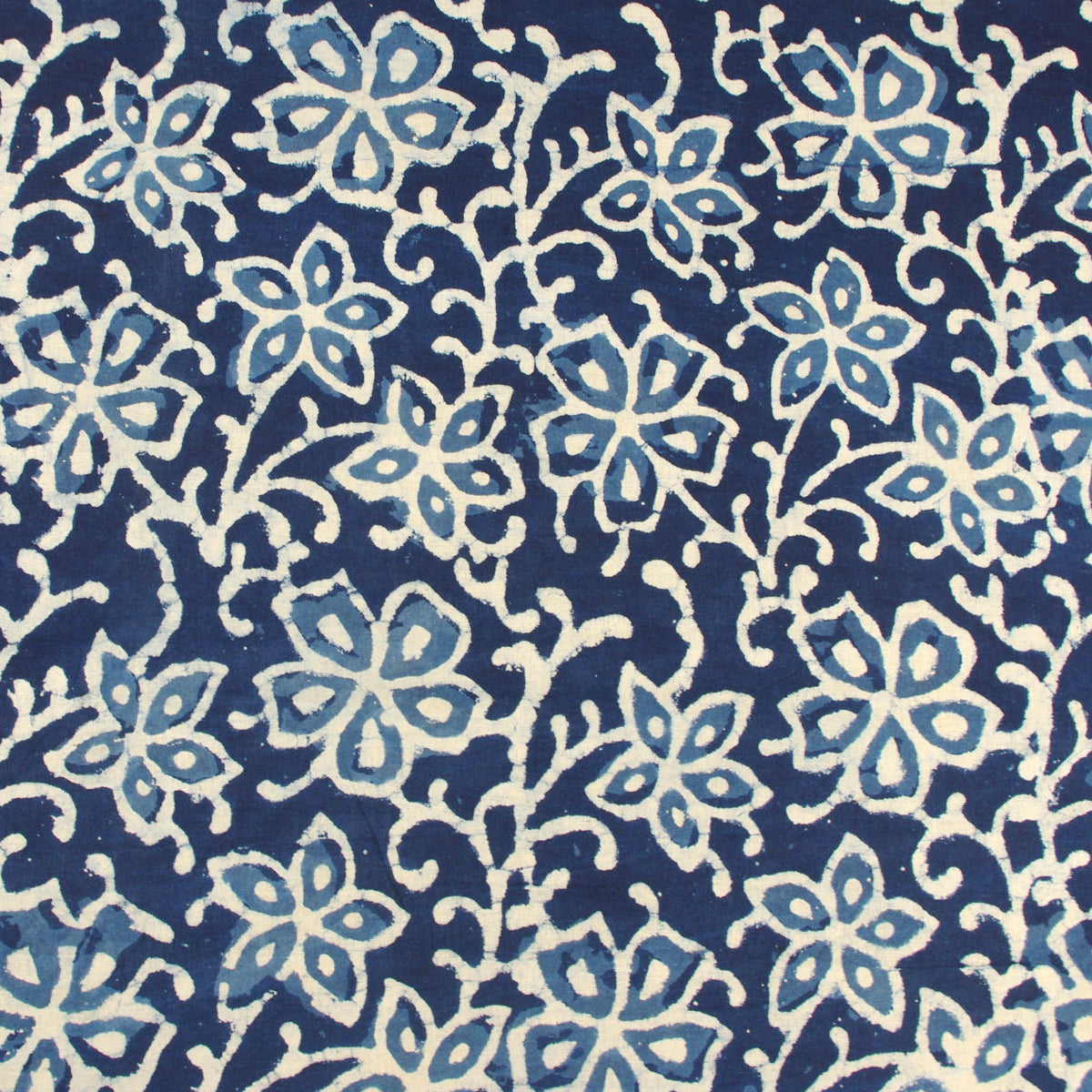 Block Print Fabric - Indigo Ladyfinger Flowers - Design 579
