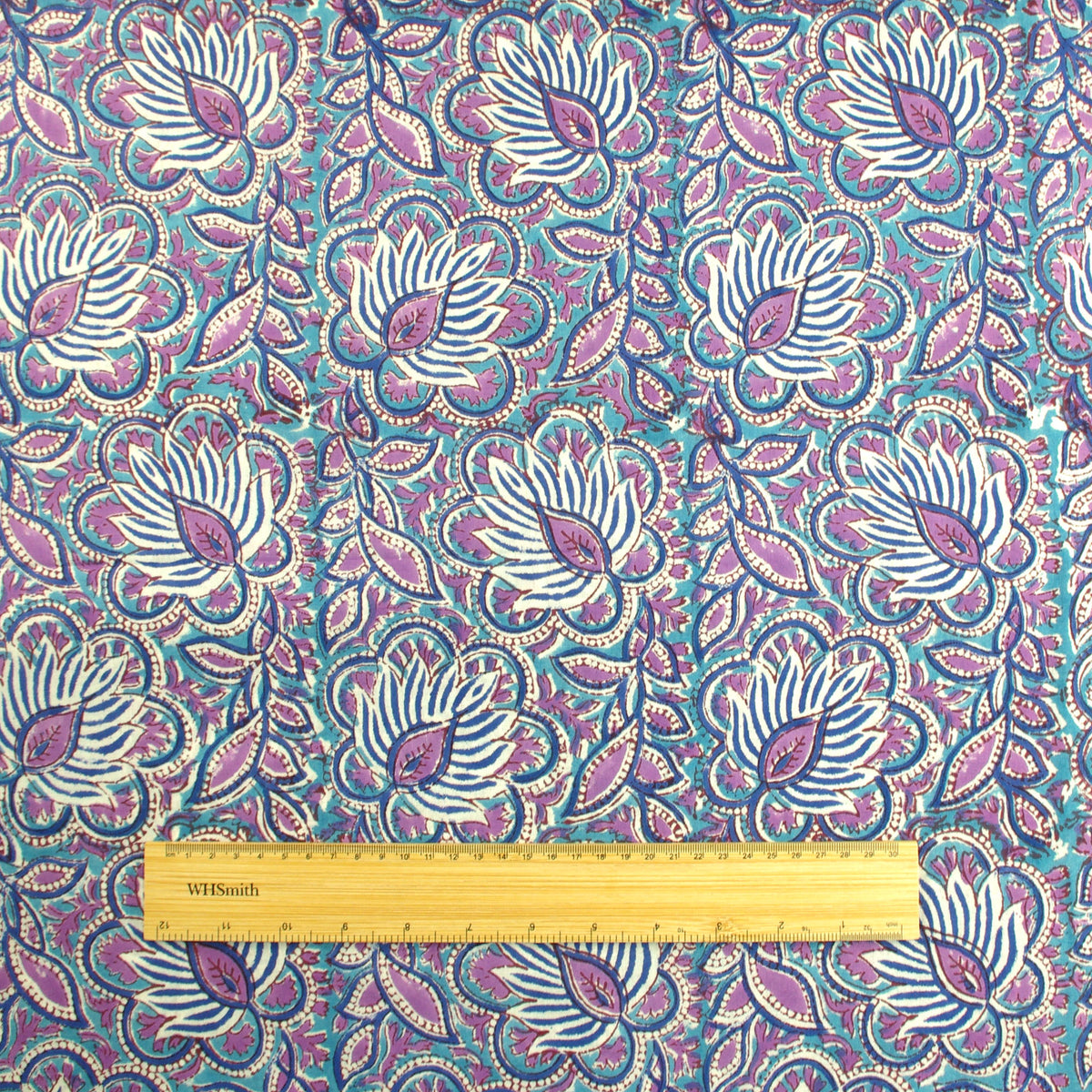 Indian Hand Block Print Purple Blue Floral Jaal 100% Cotton Women Dress Fabric Design 582