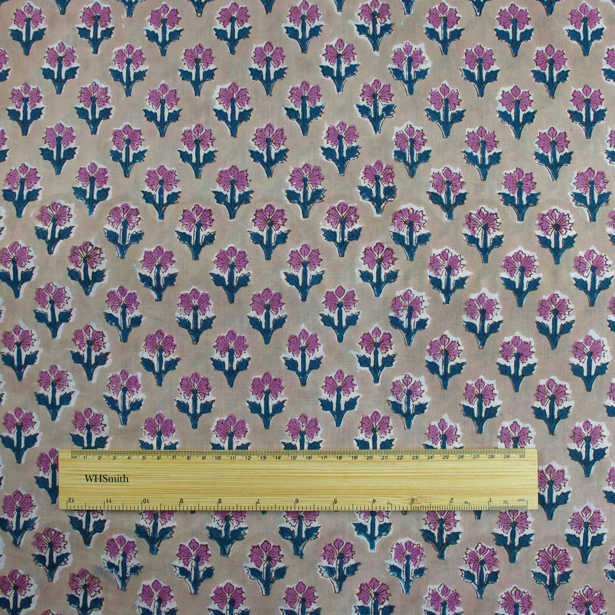 Indian Hand Block Print Pink Flowers On Beige 100% Cotton Women Dress Fabric Design 586