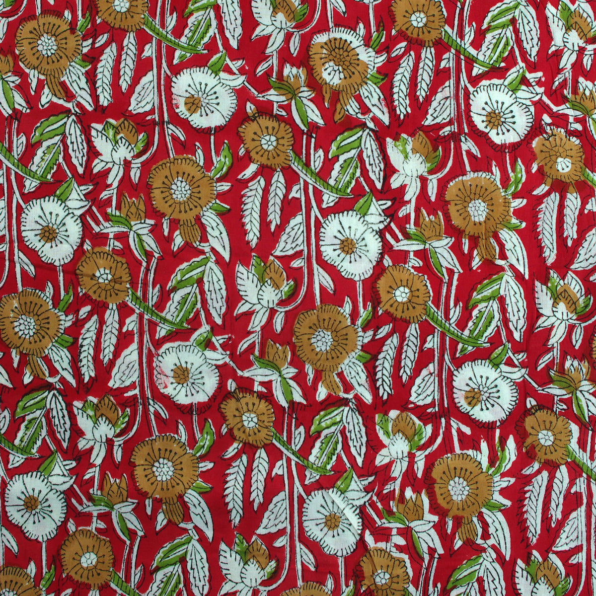 Indian Hand Block Print Red Multi Floral Jaal 100% Cotton Women Dress Fabric Design 588