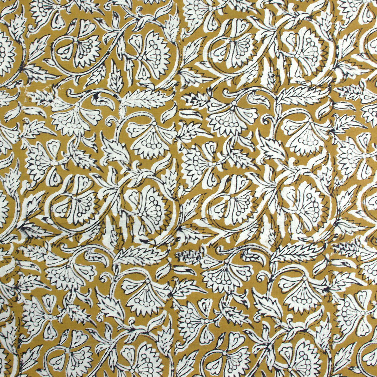 Bagru Kalamkari Print Mustard Floral Women Dress Fabric Design 597