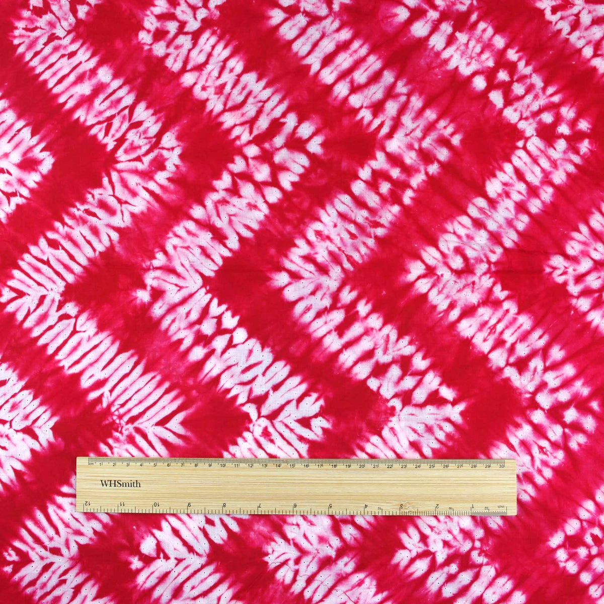 Seamless Zig Zag Shibori Red White Tie And Dye Handmade Fabric (Design 605)