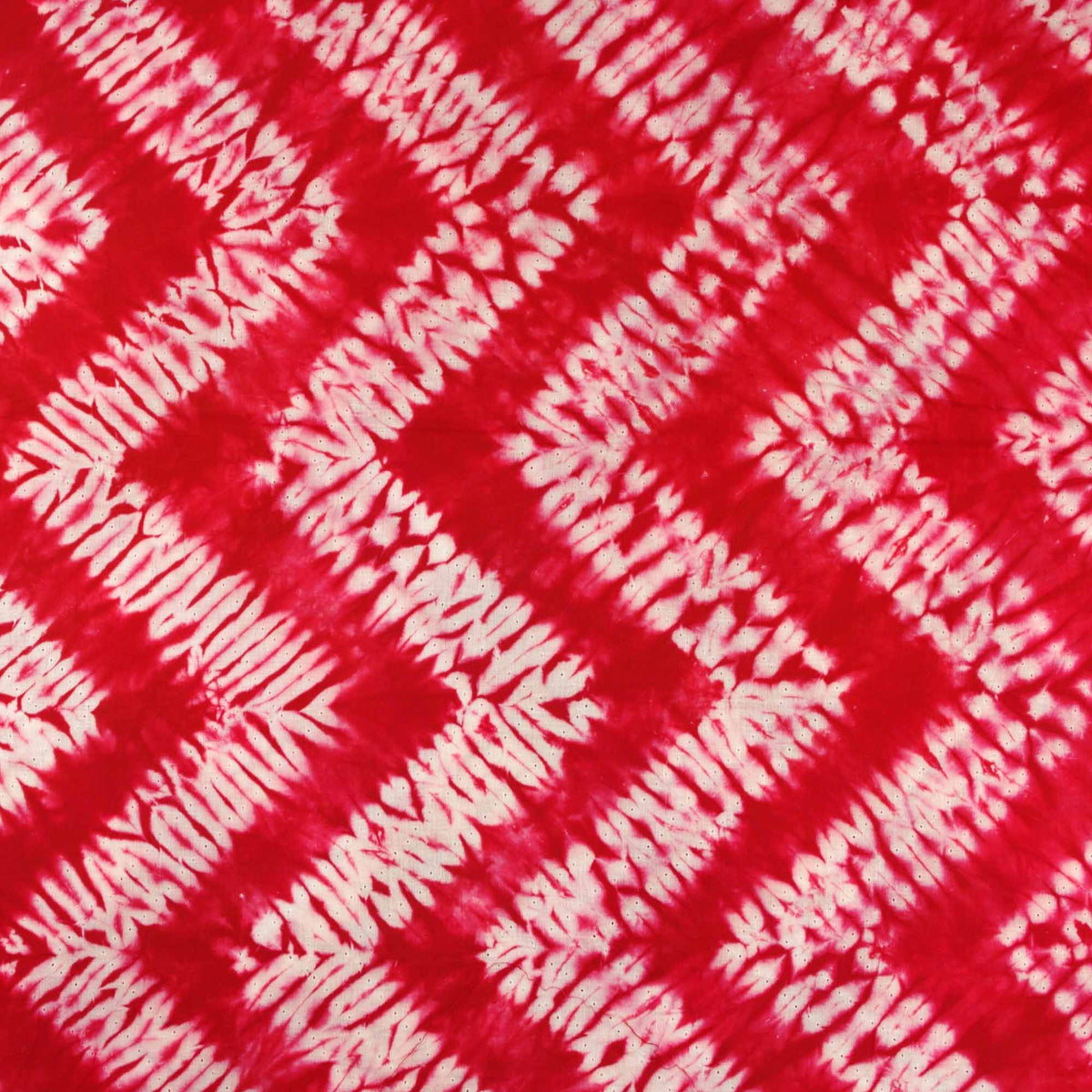 Seamless Zig Zag Shibori Red White Tie And Dye Handmade Fabric (Design 605)