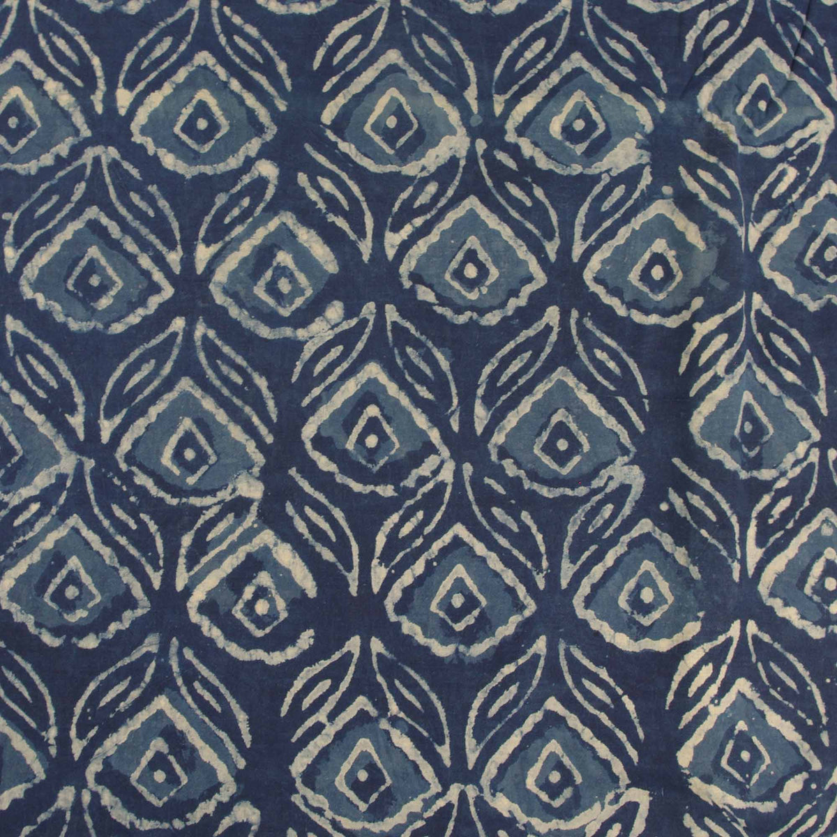 Indigo Block Print Fabric - Peacock Feather (Design 623)