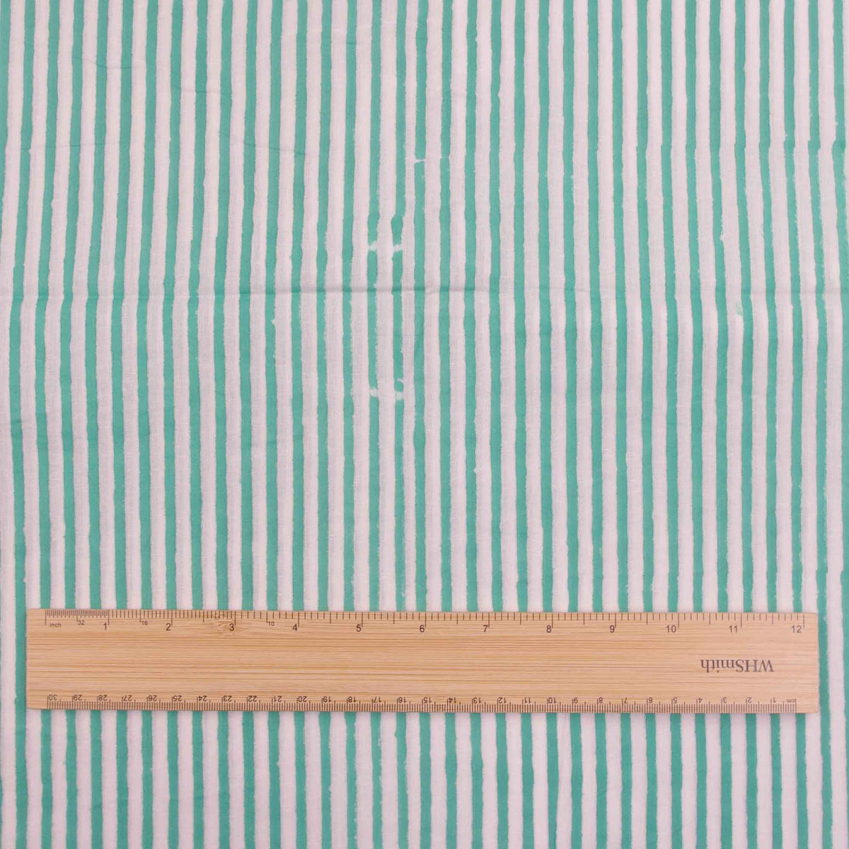 Indian Hand Block 100% Cotton Teal Green & White Striped Print Women Dress Fabric Design 638