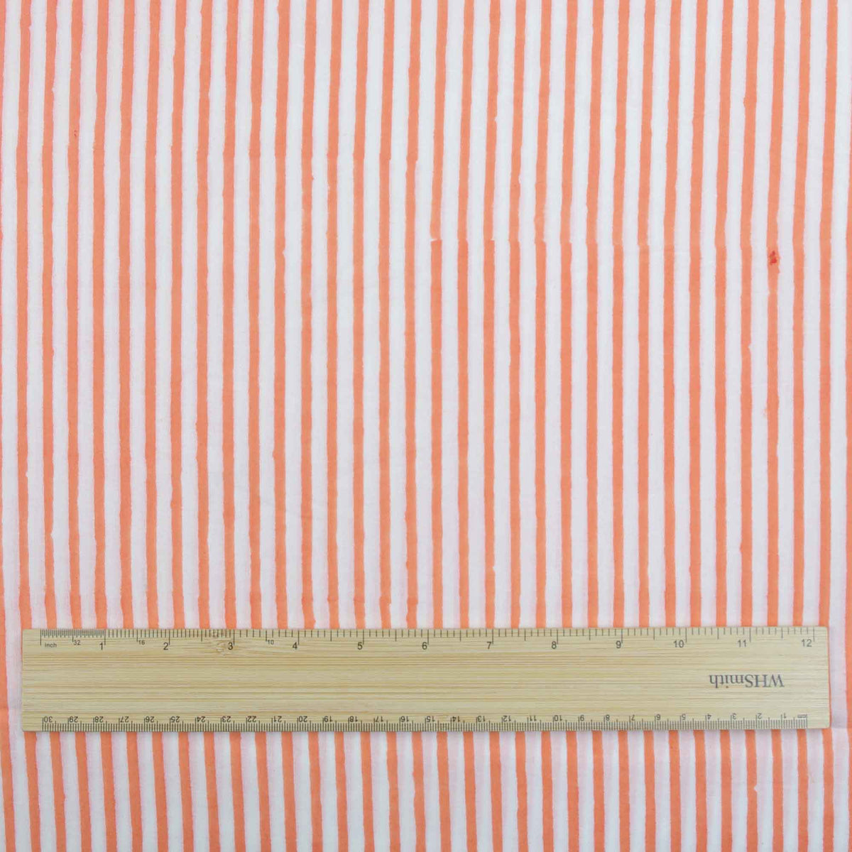 Indian Hand Block 100% Cotton Orange & White Striped Print Women Dress Fabric Design 639