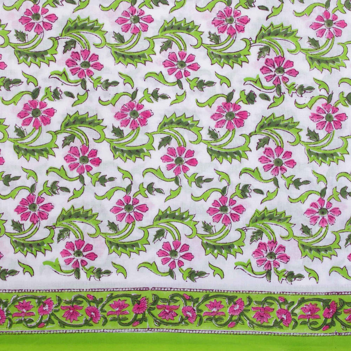 Indian Hand Block 100% Cotton Pink & Celery Magic Women Dress Fabric Design 644