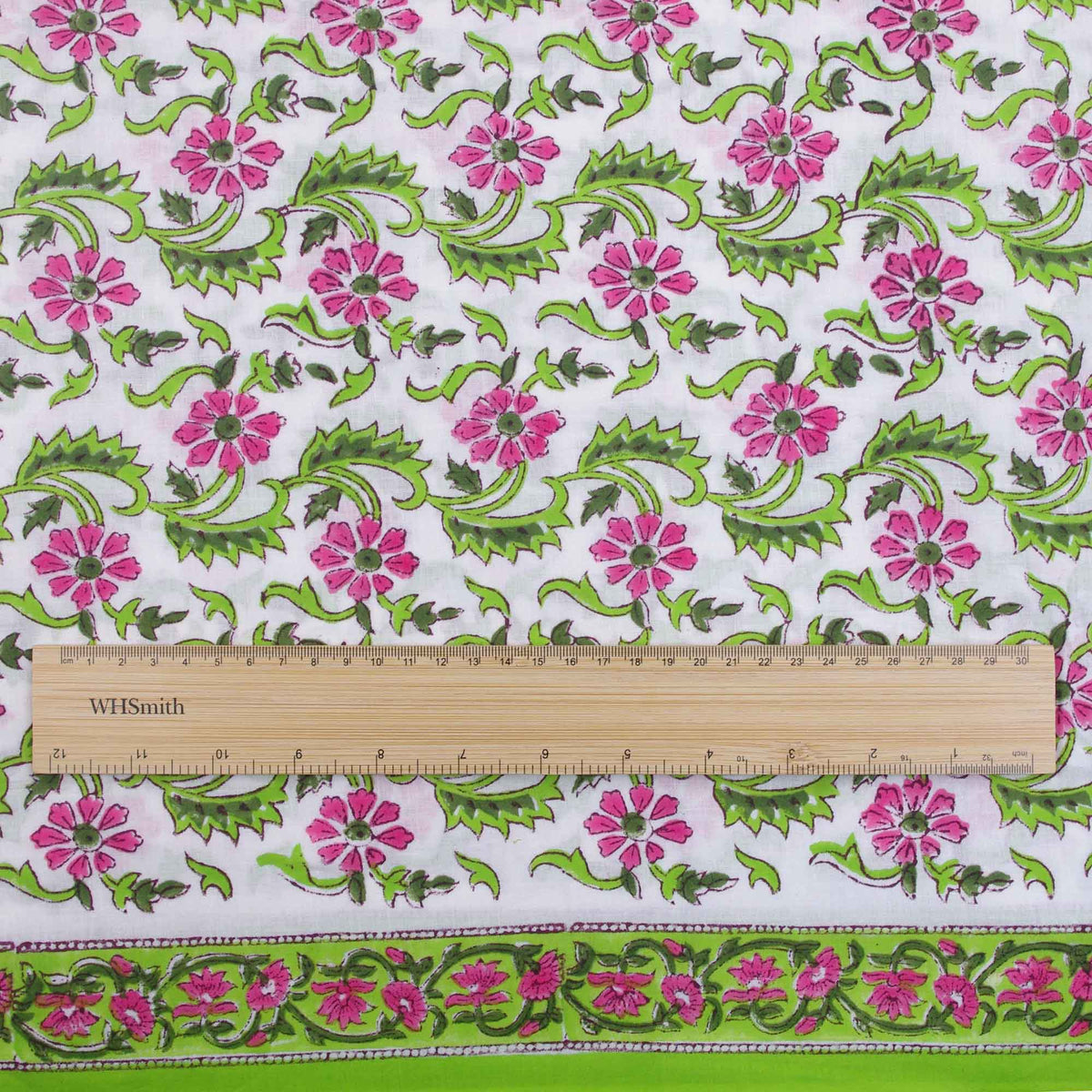 Indian Hand Block 100% Cotton Pink & Celery Magic Women Dress Fabric Design 644