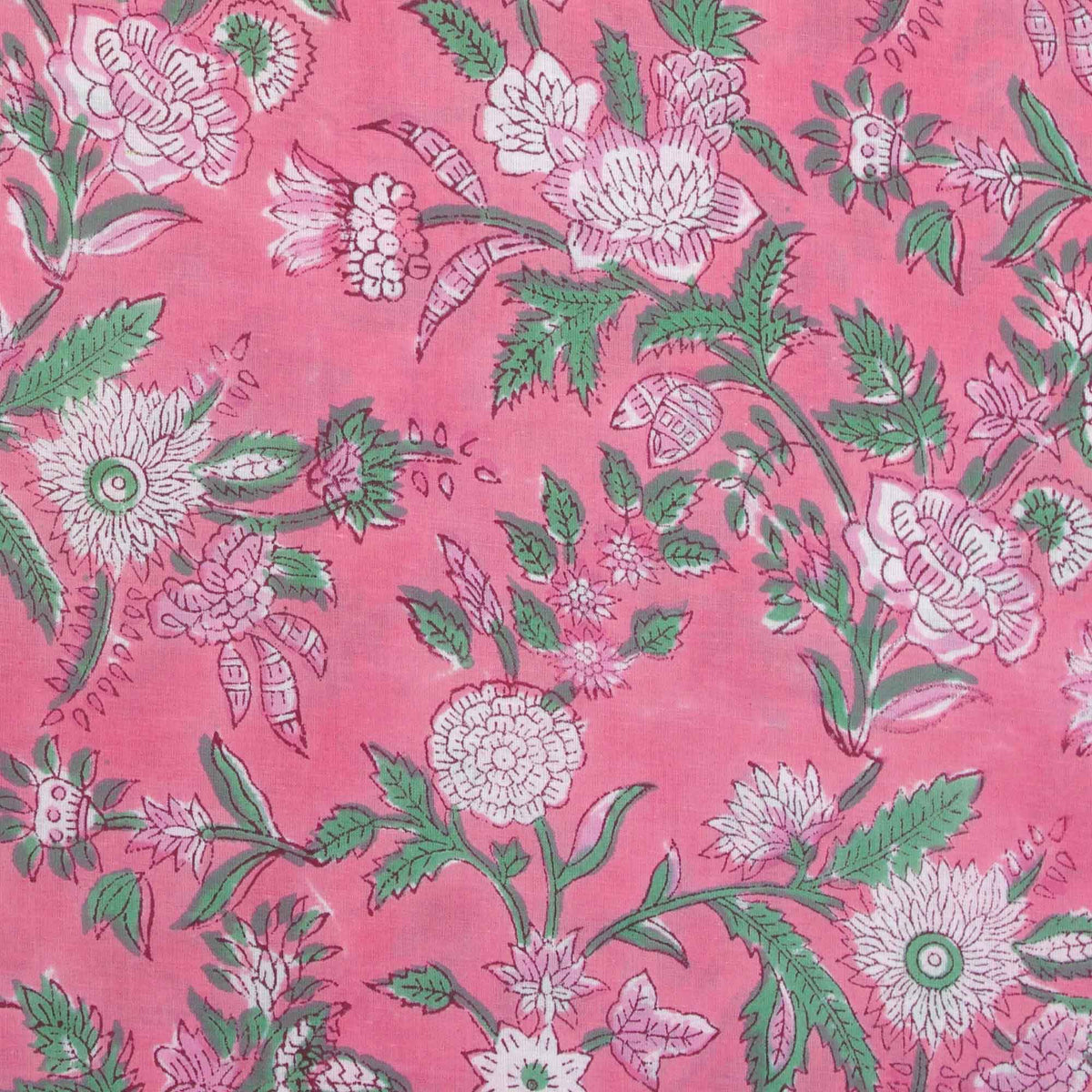 Block Print Pink & Green Floral Jaal Women Dress Fabric Design 650