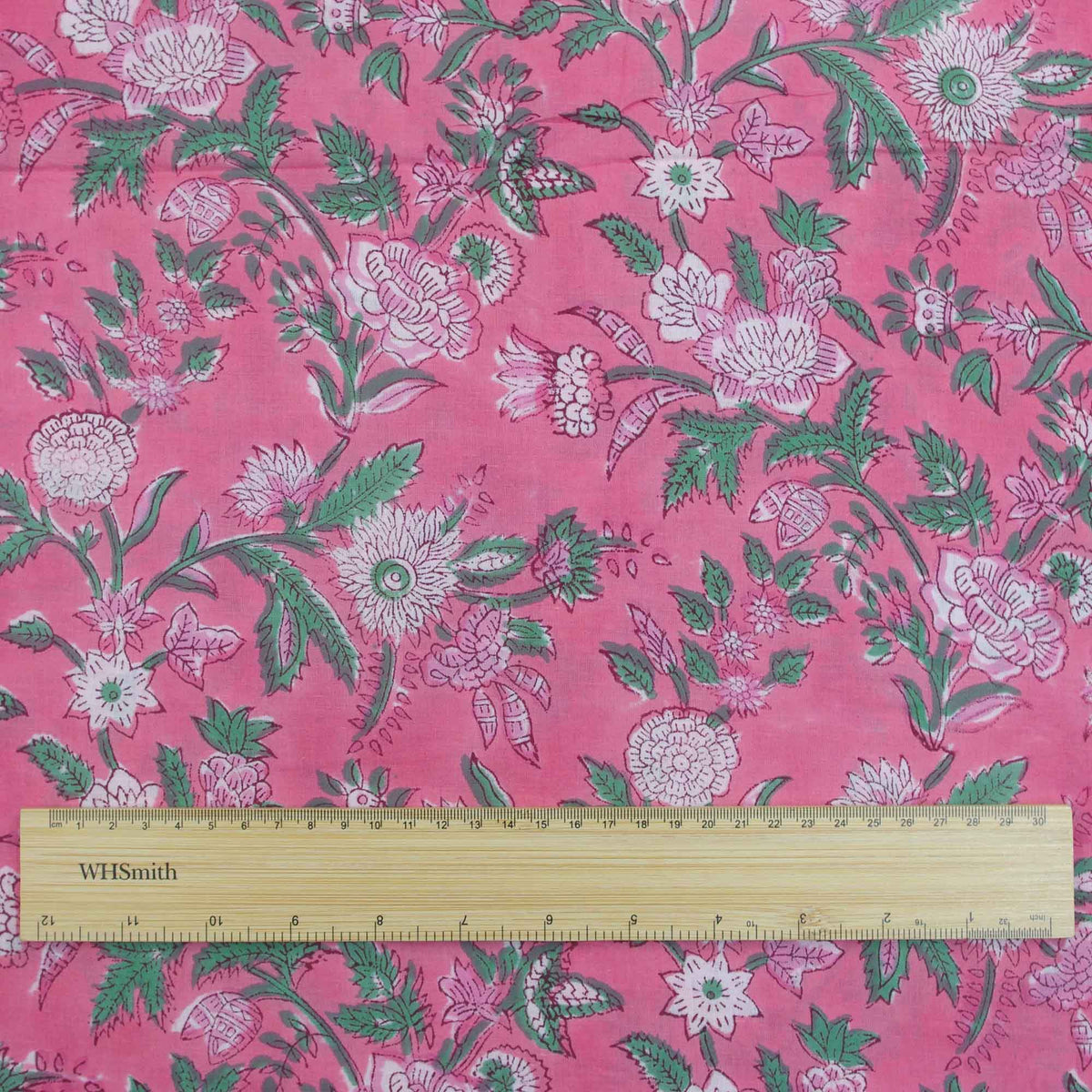 Block Print Pink & Green Floral Jaal Women Dress Fabric Design 650