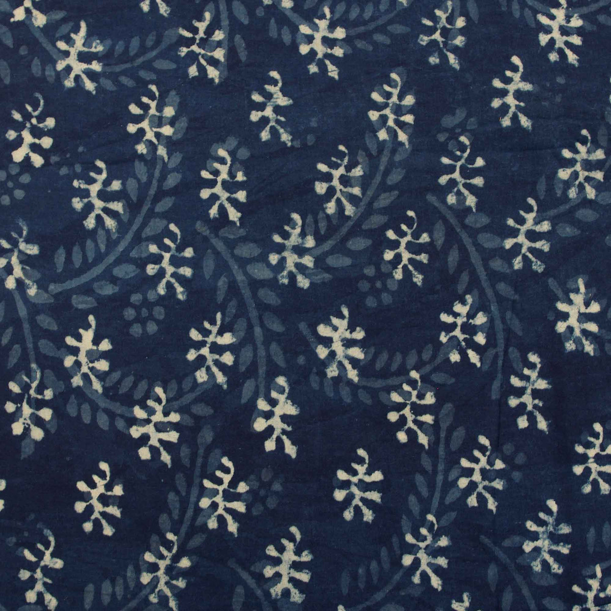 Hand Block Printed Dabu Natural Indigo Paisley Floral 100% Cotton Fabric Design 651