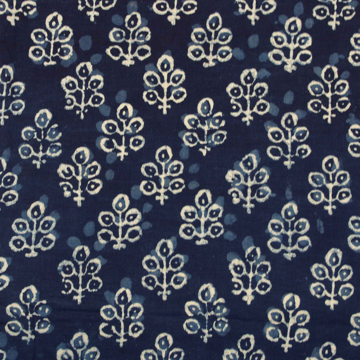 Hand Block Printed Dabu Natural Indigo Floral Motifs 100% Cotton Fabric Design 652