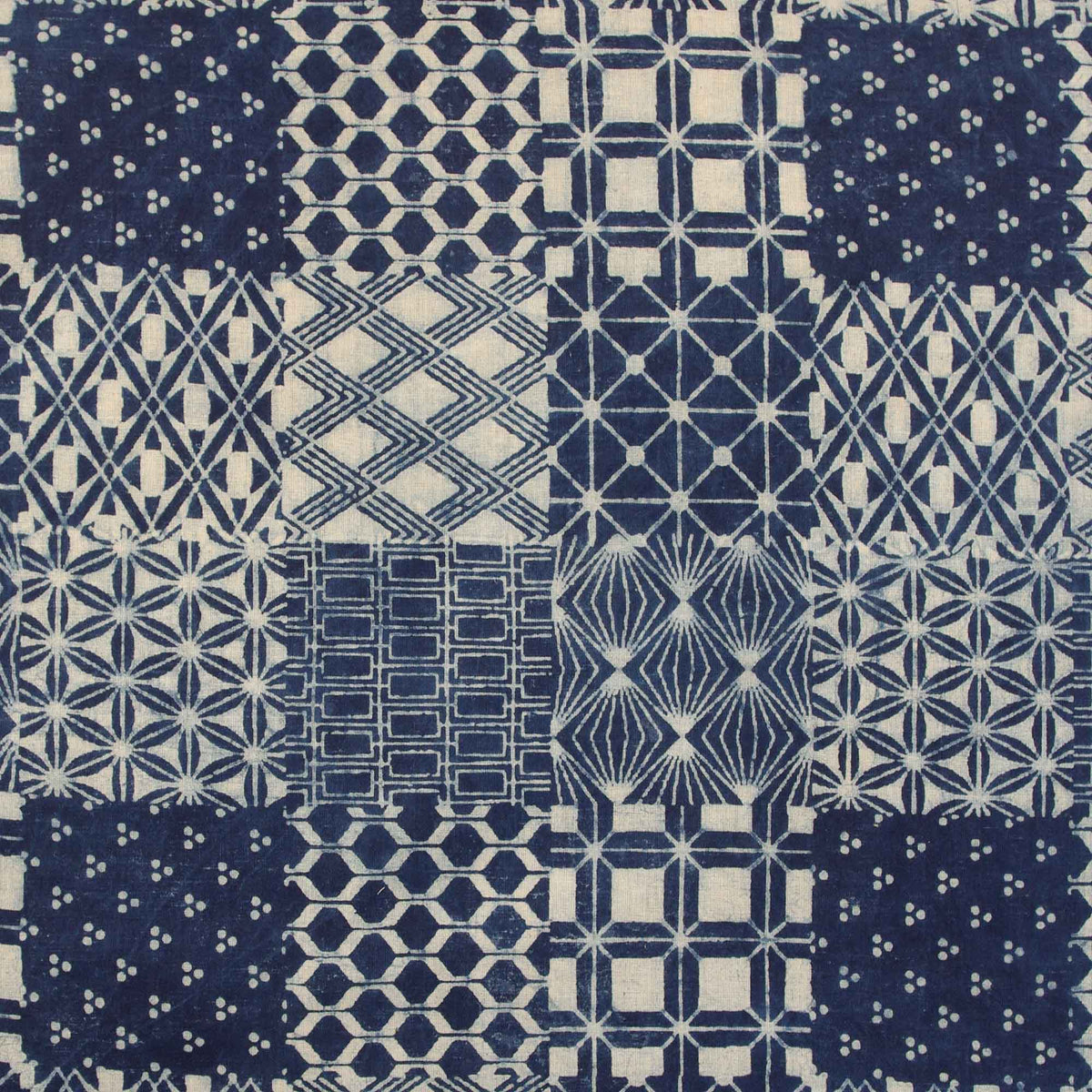 Indigo Dabu Patchwork Pattern Hand Block Printed 100% Cotton Fabric Design 655