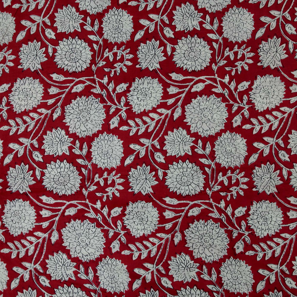 100% Cotton White Floral Print On Red Women Dress Fabric Design 657