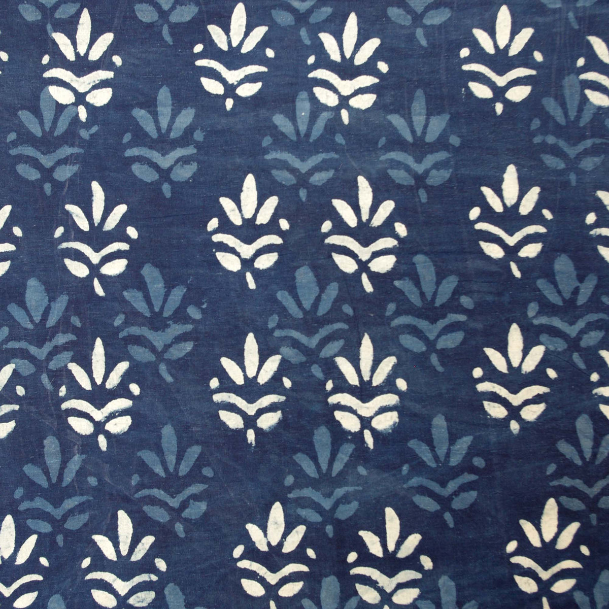 Block Print Fabric - Indigo White Floral - Design 663