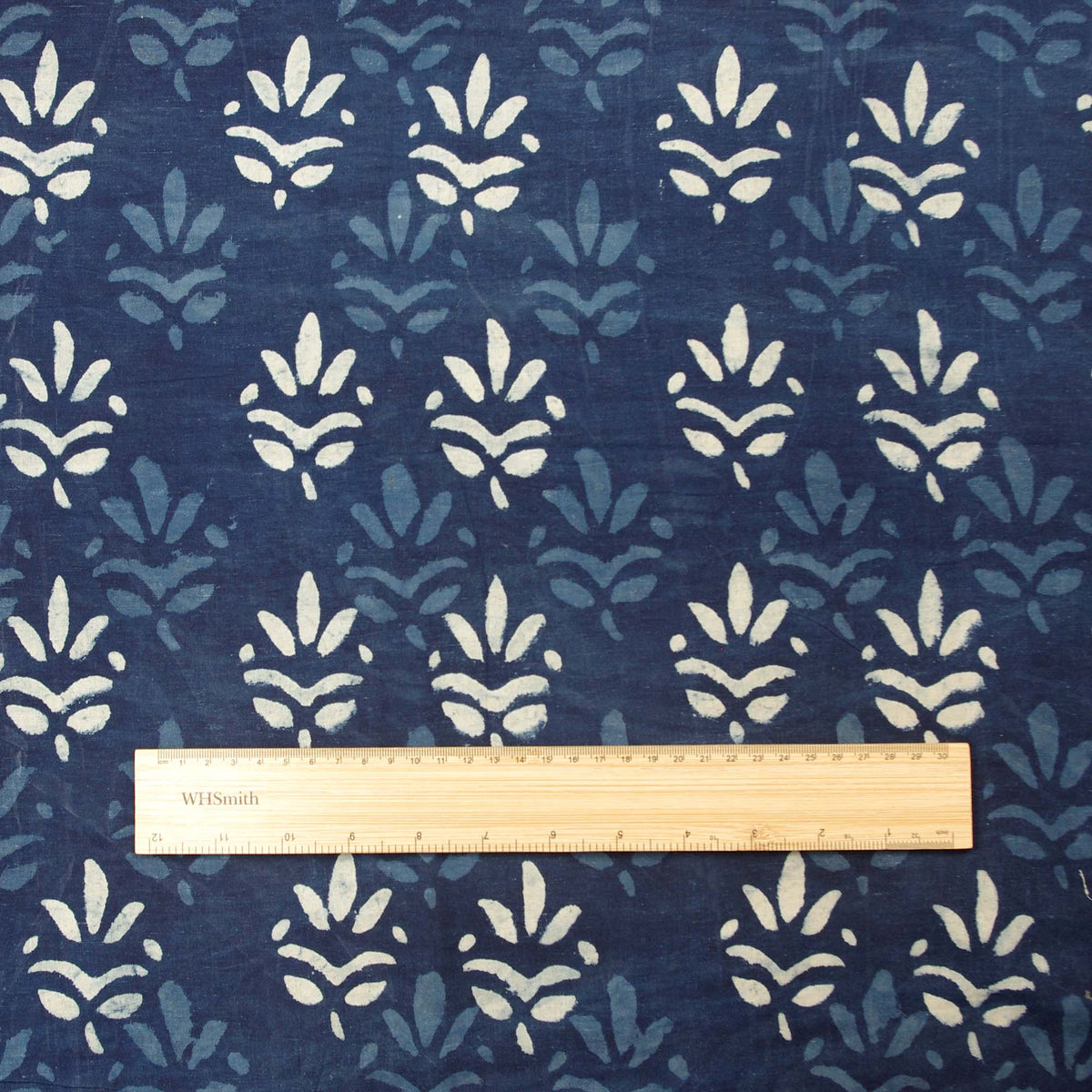 Block Print Fabric - Indigo White Floral - Design 663