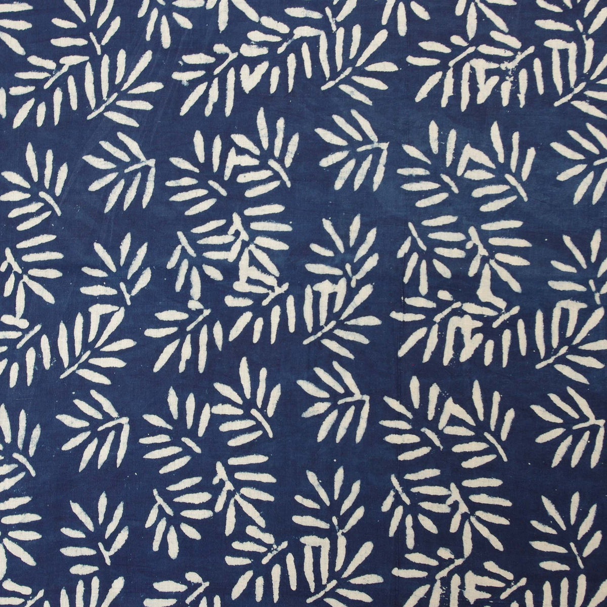 Block Print Fabric - Indigo White Fall Leaves- Design 665