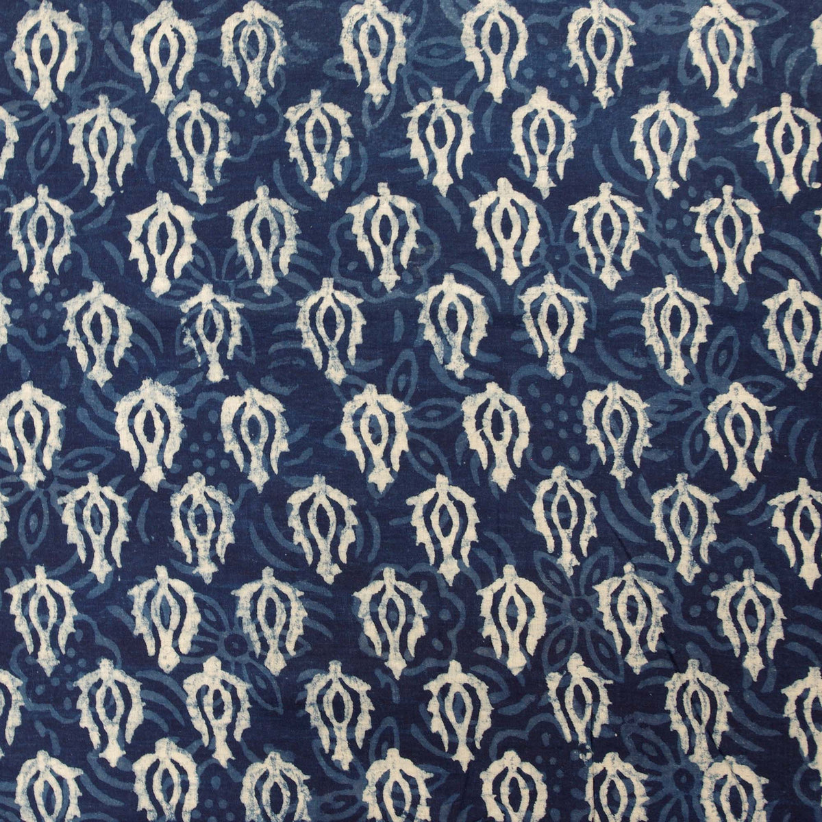 Block Print Fabric - Indigo Peacock Feathers - Design 667