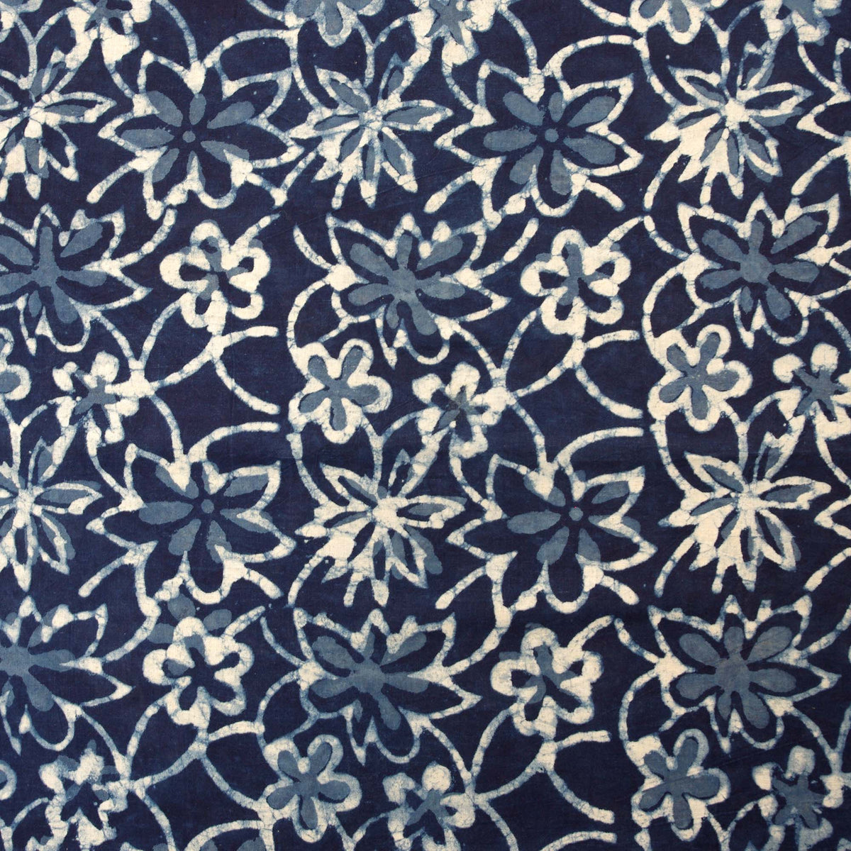 Indigo White Floral Jaal  Block Print Fabric - Design 669