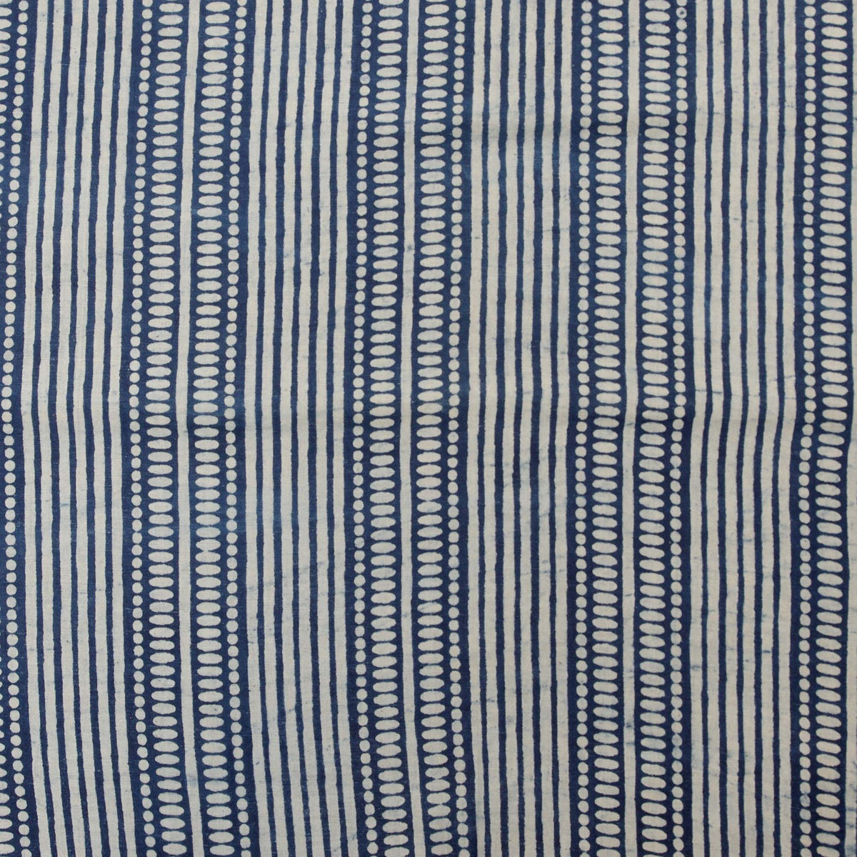 Indigo White Dotted Lines Block Print Fabric - Design 671