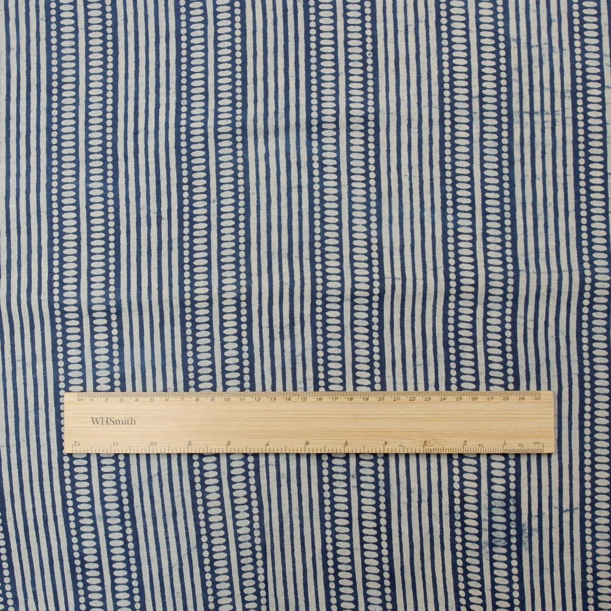 Indigo White Dotted Lines Block Print Fabric - Design 671