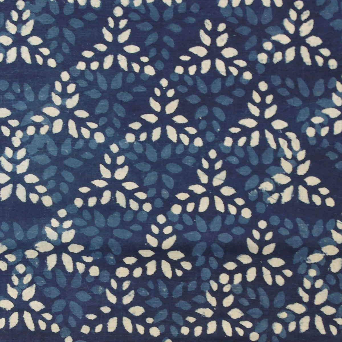 Indigo White Floral Triangles Block Print Fabric - Design 673