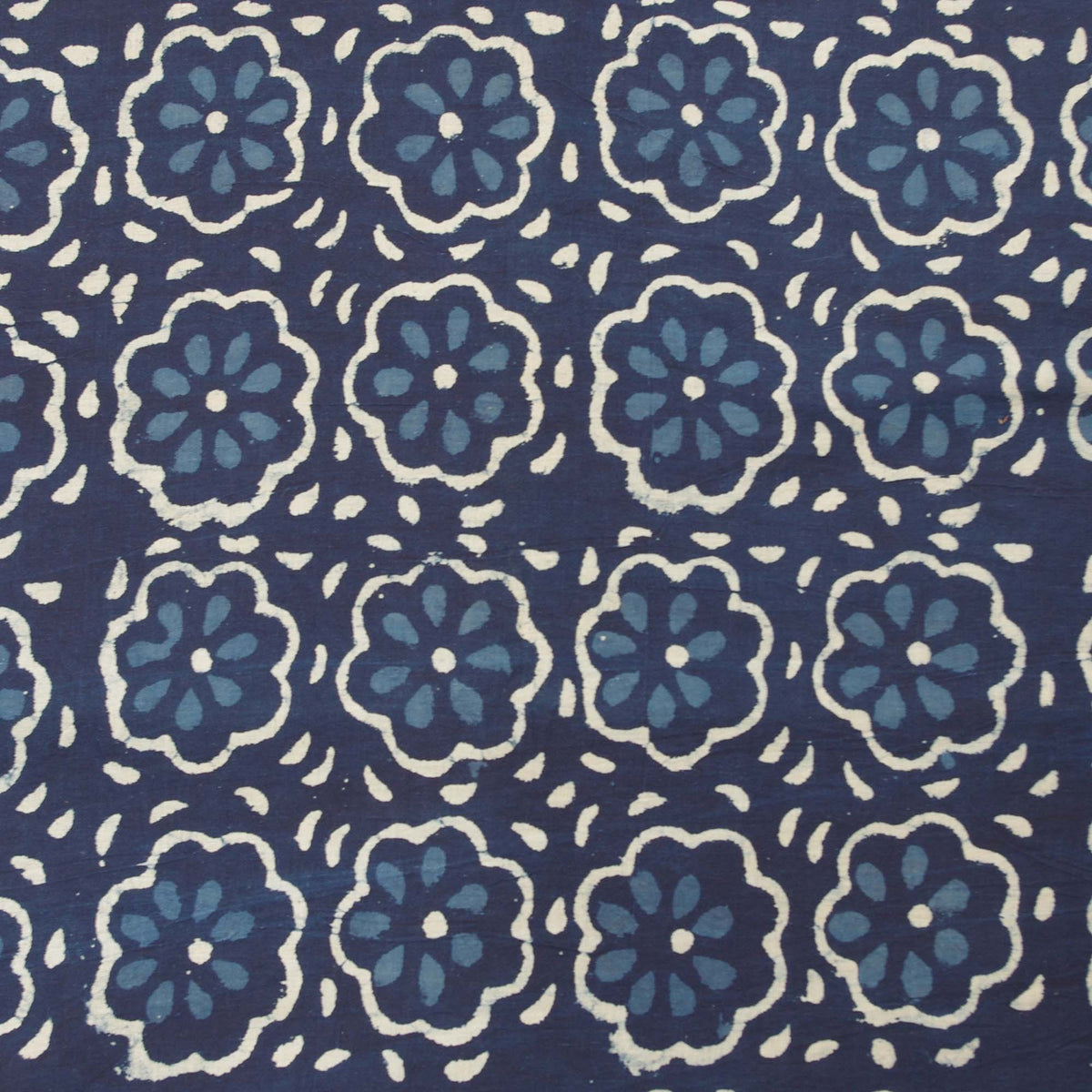 Indigo White Ladyfinger Floral Block Print Fabric - Design 674