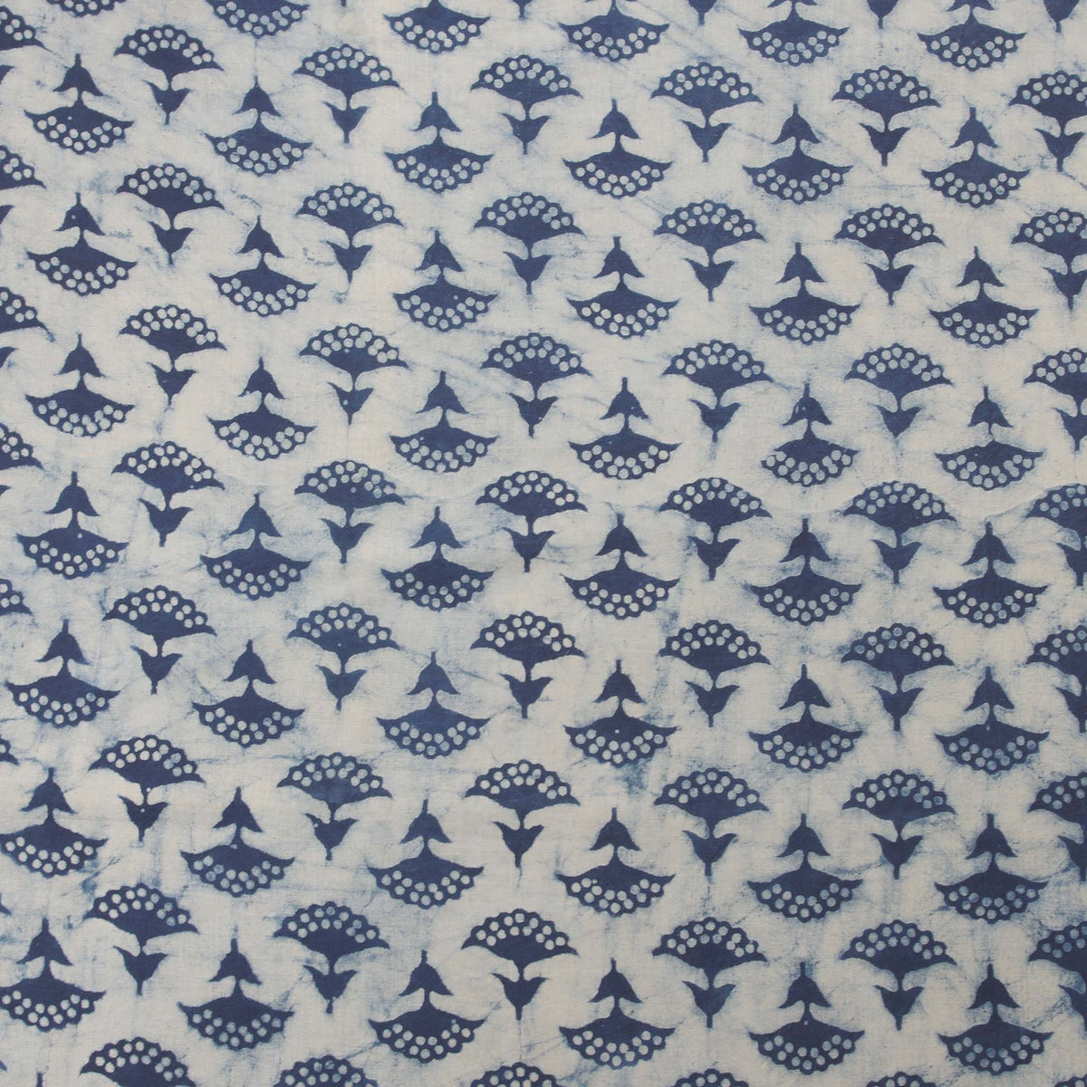 Indigo White Floral Motifs Block Print Fabric - Design 676