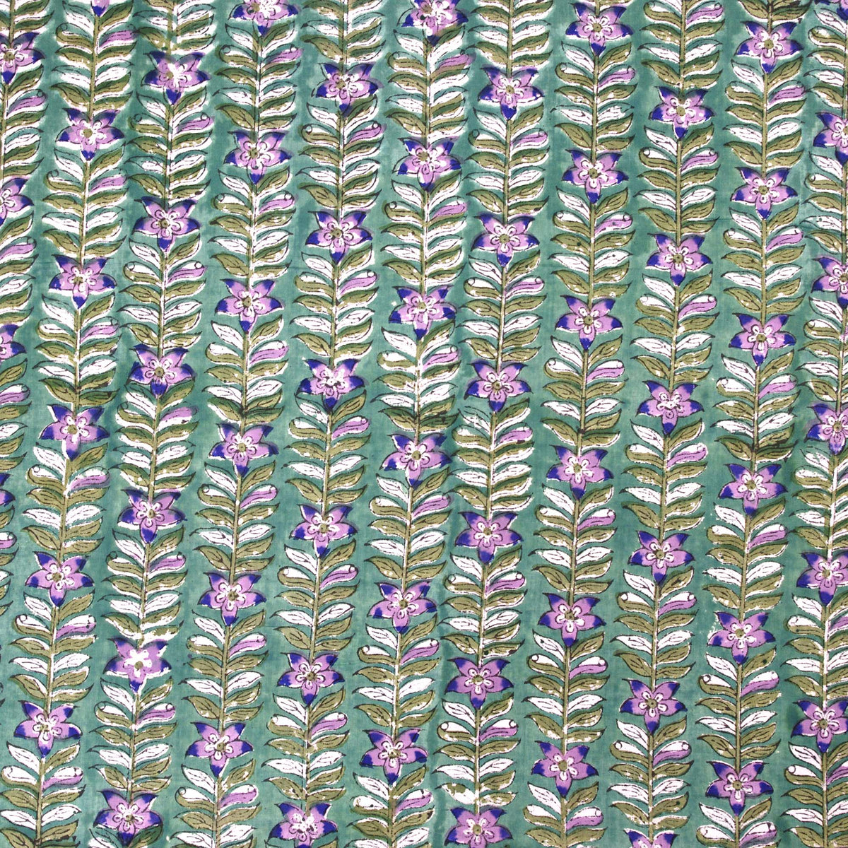 Indian Hand Block Print Green Floral Vine 100% Cotton Women Dress Fabric Design 678