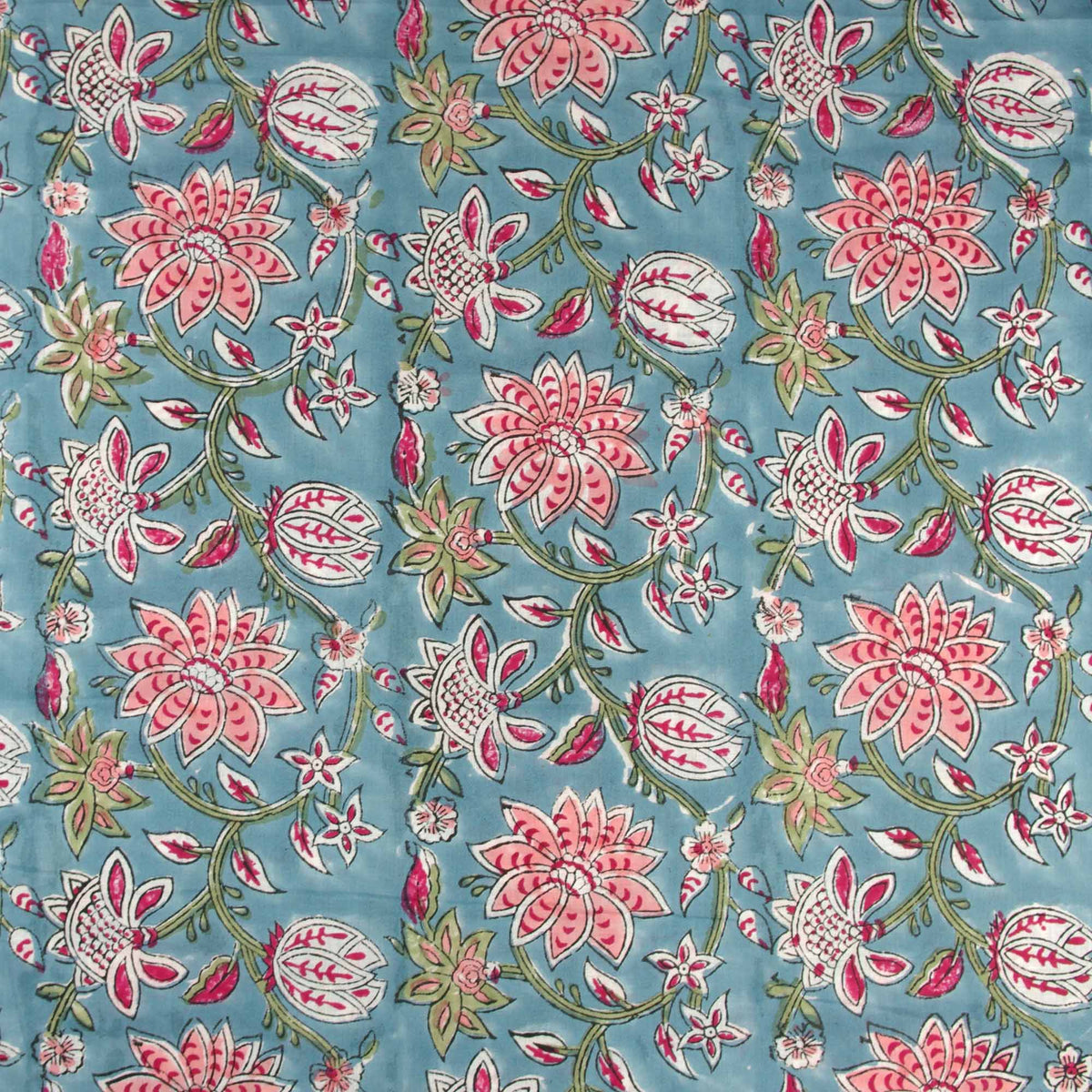 Block Print Greish Blue Mauve Flowers Women Dress Fabric Design 67 – Kantha Decor