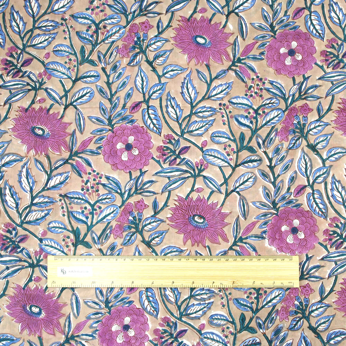 Indischer Handblockdruck Dunkelblaues Blumenmuster 100 % Baumwolle Damenkleid Stoffdesign 16