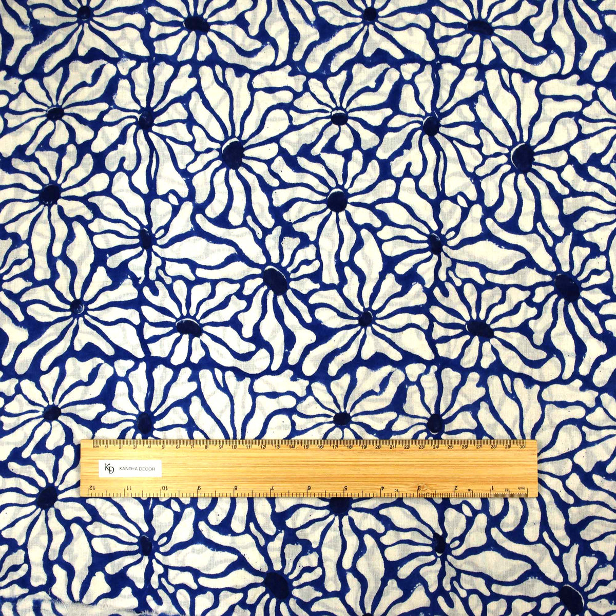 Indian Hand Block Print Indigo Blue & White Floral 100% Cotton Dress Fabric Design 685